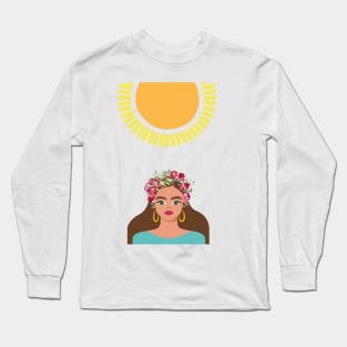 Sunset with Homage to Frida Kahlo mexican women Long Sleeve T-Shirt